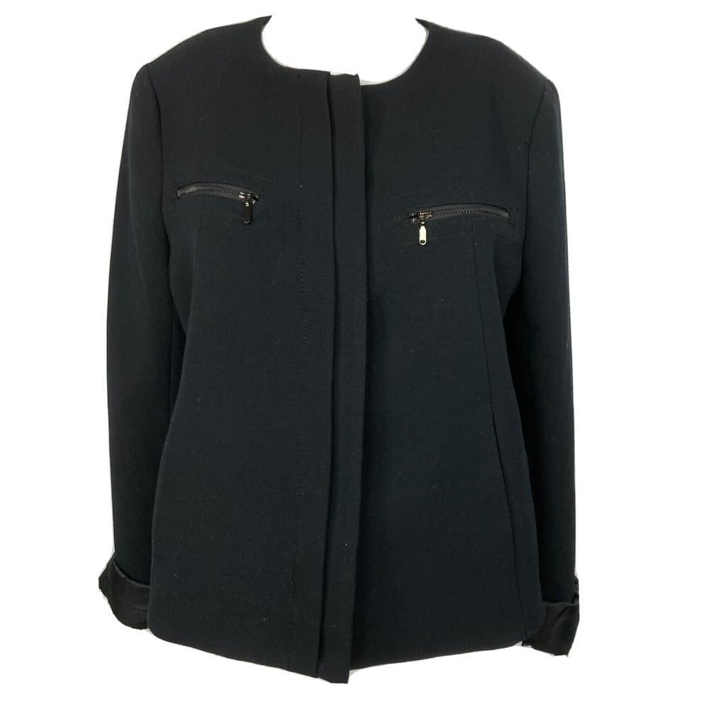 Gap Jacket Blazer Womens Sz Small Black Zip Pockets Lined Hidden Button Front